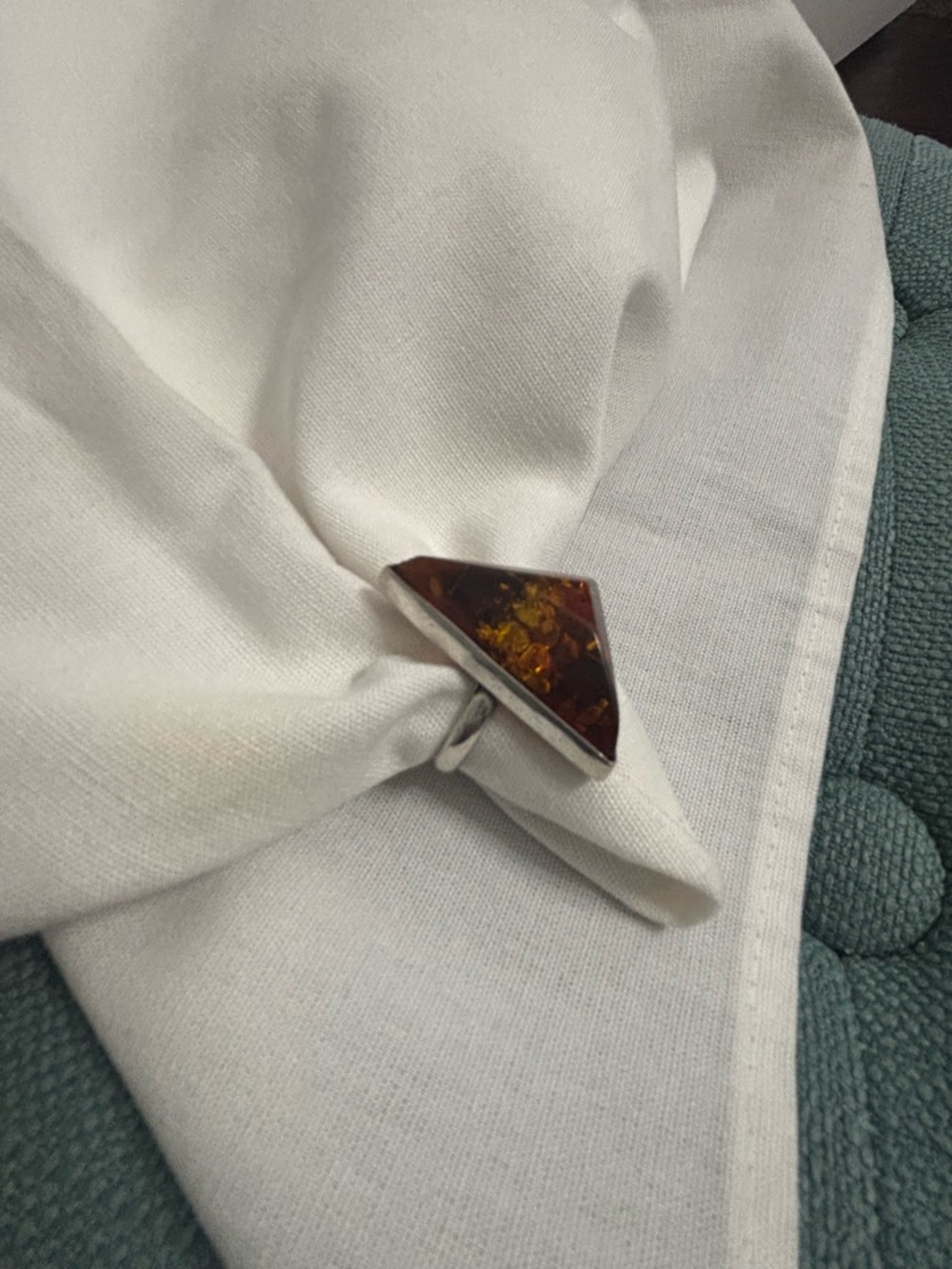 Sterling Silver Triangle Amber Statement Ring - Brown Amber - Picture 2 of 4